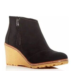 Toms Avery Black Suede Wedge Ankle Boots - Stylish Comfort Booties for Women